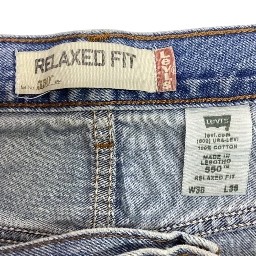 Levi's 550 Relaxed Fit Light Wash Denim Jeans‎ Y2K Black Batwing Size W 36 L 36